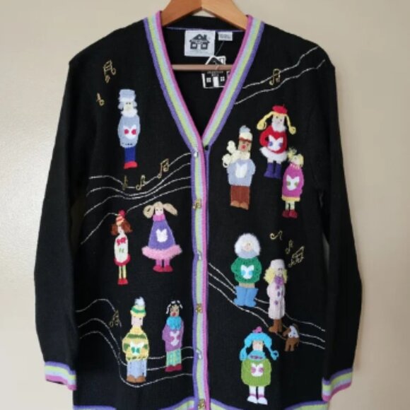 NWT VTG Storybook Knits Holiday Cardigan Sweater L Embroidered Festive 90s Retro - Picture 1 of 14
